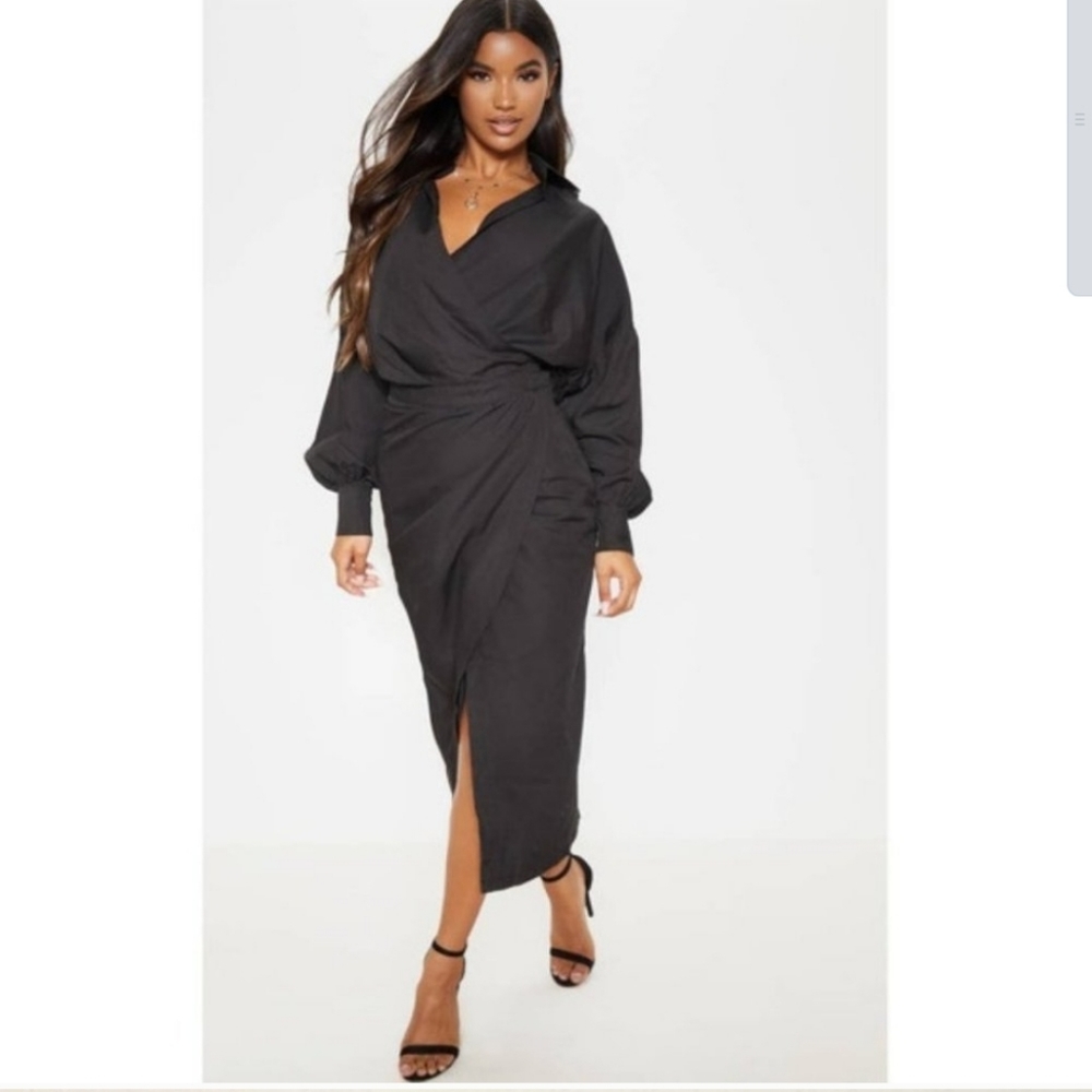 NWT  PrettyLittleThing Black Midi Shirt Dress Sz 8